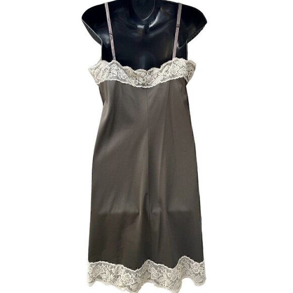 Pantone Mocha Brown VTG 60s Slip Dress Floral Lace Women’s 10 Sleeveless Fairy - Picture 4 of 10